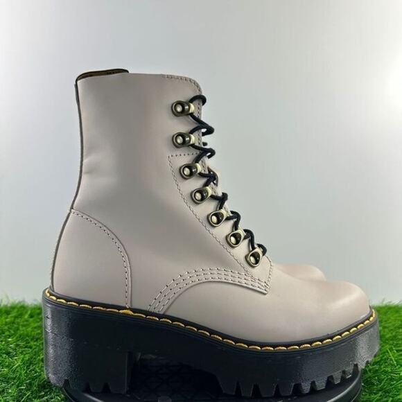 Dr. Martens Shoes - Dr. Martens Leona Women Size 6 Vintage Taupe Sendal Leather Heeled Boots NEW
